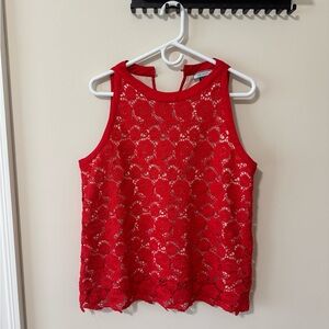 Society Vibrant Red Floral Lace Top